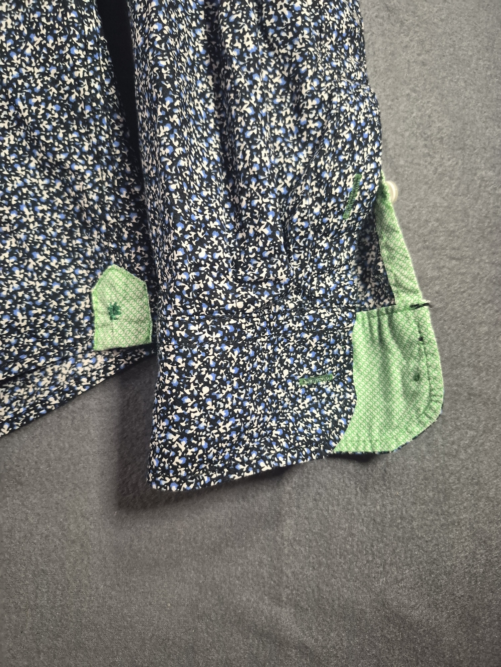 Ganesh Navy Micro-Print Button-Down Shirt with Green Accents - Picture 3 of 10